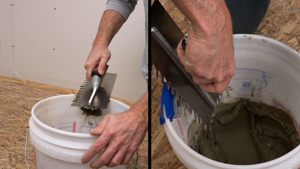 a bucket without the Bucky Scrape next to a bucket with the Bucky Scrape